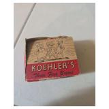 vintage boxed set of Koehler's Pilsener Beer miniature salt and pepper shakers, likely dating back to the 1950s.