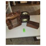 Decorative wood boxes and wall shelf