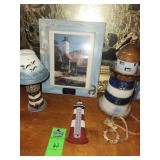 Lighthouse tea light, thermometer, lighthouse bell, and Presque Isle lighthouse picture
