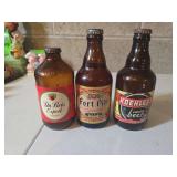 Vintage Pennsylvania made beer bottles. 2 empty 1 full.