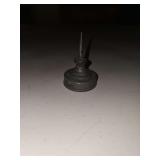 vintage small metal thumb pump oil can, typically used for household purposes like sewing machines.