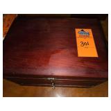 Vintage W.M. Rogers & son wooden 3 drawer jewlery box with contents