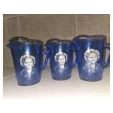 Set of 3- vintage Hazel Atlas Shirley Temple cobalt blue glass creamer, manufactured between 1934 and 1942