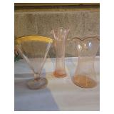 Set of 3 vintage pink depression glass vases