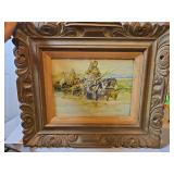 Vintage framed watercolor of 'Squaw Travois' by Charles M. Russell