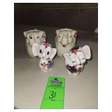 Elephant salt and pepper shakers and dairy cups
