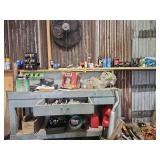 Workbench scrap metal and contents of shelf (fan is not included)
