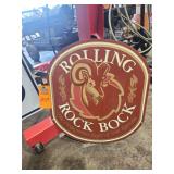Rolling Rock Bock metal sign about 16in x 18in