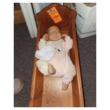 Baby doll with wood play crib