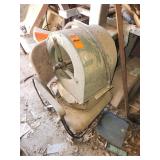 vintage belt-driven squirrel cage blower fan and office chair