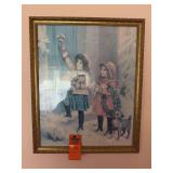 This image shows a vintage print titled "Two Girls with Gifts and Wreath" by the classic illustrator Frances Isabella Brundage. [1] (https://www.mutualart.com/Artwork/Frances-Brundage--Two-Girls-with-
