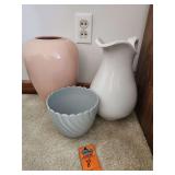 Ceramic vases and plastic flower pot