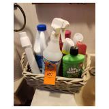Bathroom cleaning basket with cleaning products