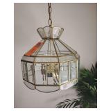 Vintage 1970s/1980s brass and beveled glass swag pendant lamp