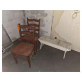 2 wooden chairs and bench