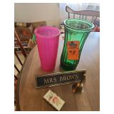 Vases, bell, pill holder, name desk