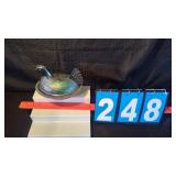 BLUE CARNIVAL GLASS HEN ON NEST COVERED DISH