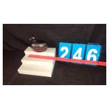 BLUE CARNIVAL GLASS DUCK ON NEST COVERED DISH