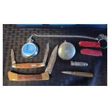 MISC. BOX US.COMPASS, KNIVES & POCKET WATCH