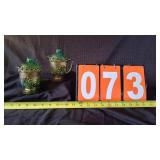 GREEN CARNIVAL GLASS SUGAR BOWL SHELL & JEWELS
