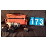 PENTAX K1000 35 MM CAMERA, LENSES & BAG