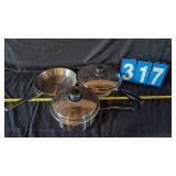 2 CUTCO FRYING PANS AND SOUP POT