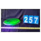 URANIUM GLASS GOLD RIMMED BOWL11' DIAMETER