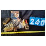BOX OF VINTAGE GAMES & CELULOID DOLL