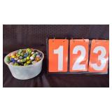 BOWL OF MIXED SIZE/COLOR MARBLES