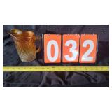 MARIGOLD CARNIVAL GLASS PITCHER WITH POINSETTIA