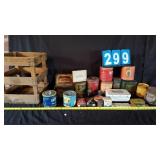 CRATE FULL OF OLD ADVERTISING TINS