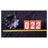BLUE CARNIVAL GLASS BOWL GOOD LUCK HORSESHOE