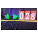 2 URANIUM GLASS SWANS
