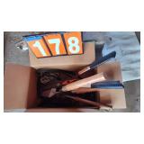 BOX OF LAWN/GARDEN TOOLS