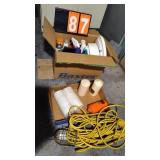 BOX OF EXTENSION CORD & CLEANERS
