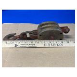 Vintage Wood Double Sheave Pulley Anvil Mark