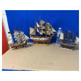 (3) Wood Sailing Ships