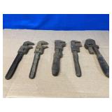 (5) Antique Monkey Pipe Wrenches 9'