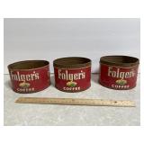 (3) Vintage Folgers Coffee Tins
