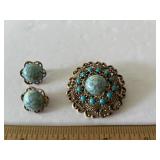Vintage Emmons Faux Turquoise Brooch & Earrings