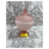 Anchor Hocking Mayfair rose pink candy jar chipped