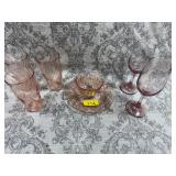 Misc pink glass cups/saucer