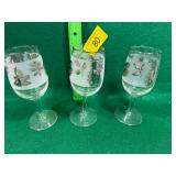 3- libbey silver leaf wine glasses