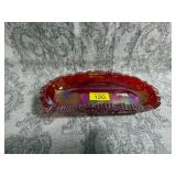 L.E. Smith red carnival/cadmium trinket tray GLOWS
