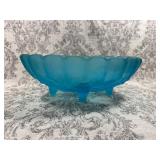 Indiana Glass Co. satin mist blue oval footed bowl