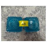 Fenton aqua blue hobnail candle holders chipped