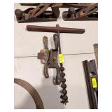 Antique auger and draw knives