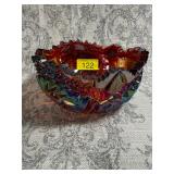 L.E. Smith red carnival glass bowl GLOWS