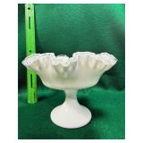 Fenton Silver Crest white milk glass ruffled compo