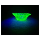 Bagley uranium glass carnival swirl bowl